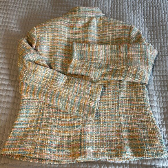 Élana by Tanner Beige Plaid Silk Rayon Blazer Jacket Women’s 12 Career Classic - Picture 14 of 16